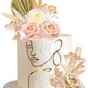 21 Pcs Boho Cake Topper Decorations Acrylic Minimalist Art Lady Gold Face Vintage Artificial Rose Flower Wedding Cake Toppers for Wedding Bridal Shower