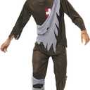 6PCS Adult Men Zombie Costume with Scary Mask Tattoo Stickers Creepy Halloween Cosplay Party Outfits (Medium)