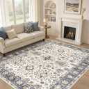 9x12 Area Rug for Living Room, Washable Vintage Pattern, Non-Slip Stain Resistant Soft Durable Floor Rug for Bedroom & Dining Room - (Blue & Beige)