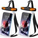 Waterproof Phone Pouch, Waterproof Phone Case with Lanyard for iPhone, Samsung, IPX8 Cellphone Beach Dry Bag Kayak Cruise Ship Essentials 2Pack-7.5" Black Orange