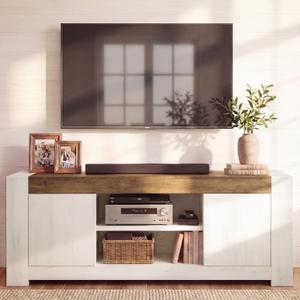 VASAGLE TV Stand, Farmhouse Entertainment Center with Storage Cabinets | Media Console Table for Living Room, Bedroom, for 65 Inch TV, Rustic White and Honey Brown ULTV623W201S