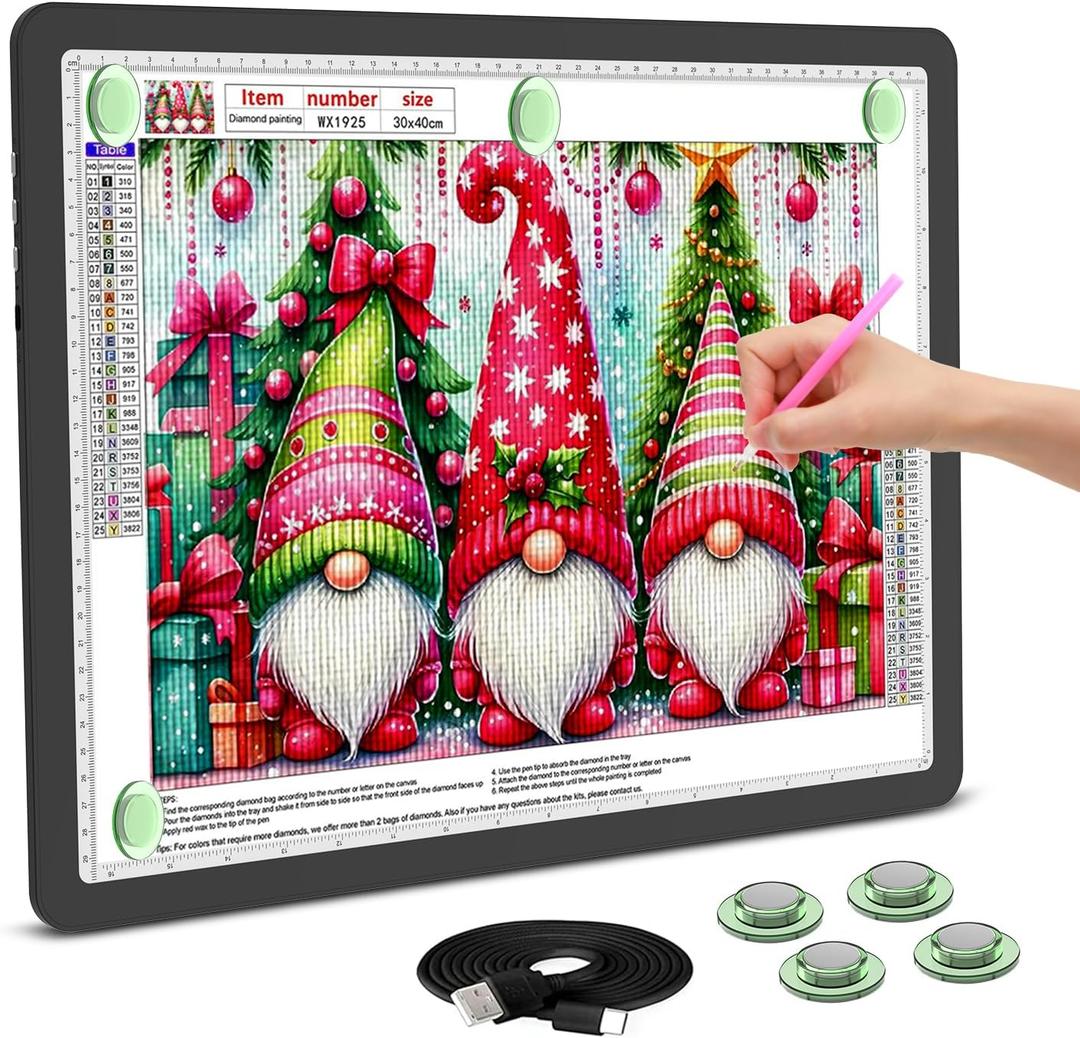 Rechargeable A3 Light Board for Diamond Painting, 5600 Lux Tracing Light Box with Side Physical Buttons, 3 Colors and 6 Levels of Brightness, LED Light Pad for Diamond Art, Drawing, Weeding Vinyl