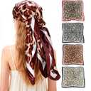 Ciormis 35" Silk Head Scarf for Women, 4 Pcs Satin Hair Scarf Square Silk Bandana Top Neck Scarves Hair Wraps for Sleeping (H1-leopard-set11)