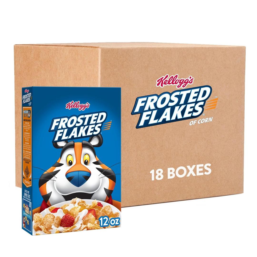 Kellogg's Frosted Flakes Breakfast Cereal, Kids Cereal, Family Breakfast, Original (18 Boxes) BBD 04/11/2026