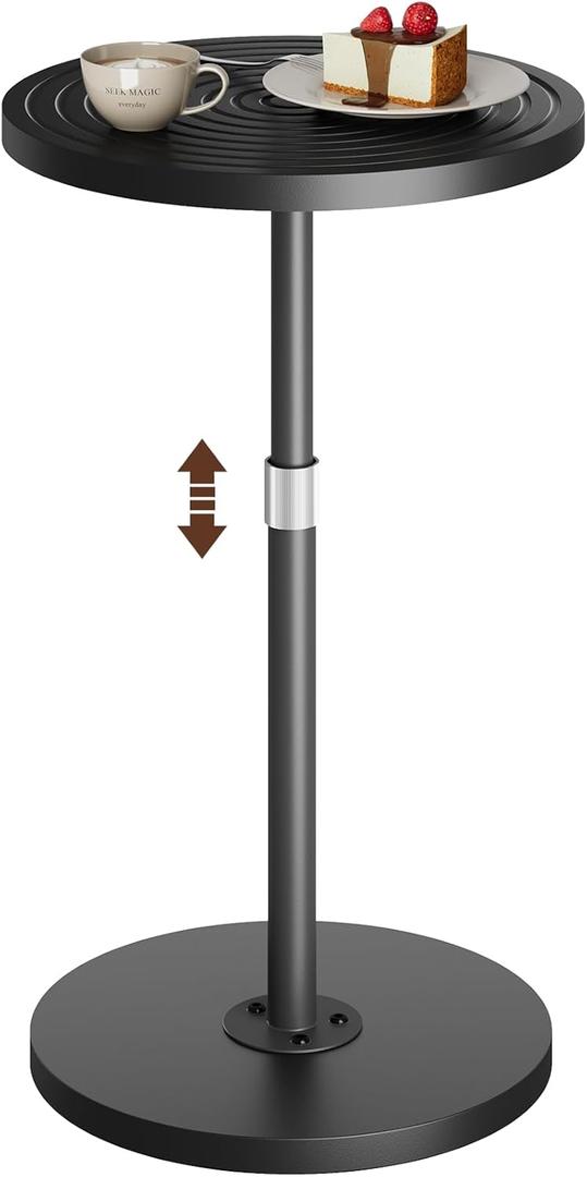 Asgolion Round Side Table, Adjustable-Height Drink Table for Small Spaces, Pedestal Martini Table, Cocktail Tables Weighted Base for Living Room, Bedroom, Bathroom, Office, Black