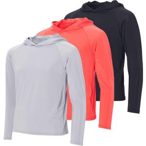 Real Essentials 3 Pack, Boys' Rashguard Long Sleeve Hoodie UV Sun Protection Fishing Swim Shirt for Youth Kids Teens (X-Large, Set 4)