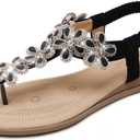 iCKER Women Sandals Rhinestone Dressy Casual Summer flat flip flops Comfortable Sandals (6.5, 929-black)