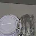bUCLA 300PCS Silver Disposable Plastic Dinnerware Set - 50 Guests White Silver Disposable Plates Include 50 Dinner Plates,50 Dessert Plates,50 Knives,50 Forks,50 Spoons,50 Cups for Party & Christmas