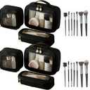 2 Complete Sets of 3-Size Makeup Bags | Premium Transparent & Waterproof Cosmetic Organizer Storage Bag | Travel Toiletry & Skincare Storage Set (Black, L+M+S+MakeupBrushes)