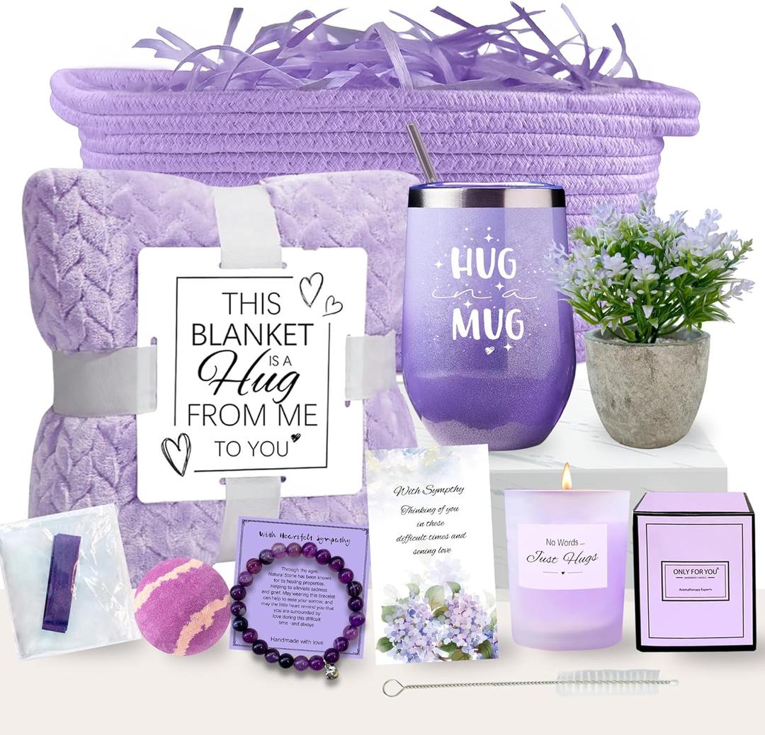 AMIDA Sympathy Gift Baskets Sympathy Gifts for Loss of Loved One Dad Mom Husband Sister Friend Bereavement Gifts Condolences Gift Basket for Loss Grief Gifts Grieving Gifts Sorry for Your Loss Gifts (Purple)