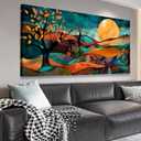 VEAEE Abstract Mountain Wall Art,Mid-Century Modern Canvas Prints,Boho Wall Decor,Moon Nature Artwork Watercolor Landscape Painting for Bathroom Bedroom Living Room Home Decor Framed 20"x40"