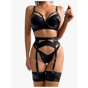 Garter Lingerie for Women,Sexy Lace Lingerie,Sheer Matching 4 Piece Lingerie Set(M)