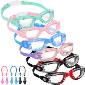 Flutesan 6 Pack Swimming Goggles Adult Kids Anti Fog Pool Goggles with Ear Plugs Nose Clip No Leaking Full Protection (5.5 x 1.3 Inches, Stylish Color)