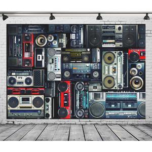 CORFOTO Retro Mix Radio Backdrop Vintage Wall of Radio Boombox Photography Background 70s 80s Style Backdrops Old-Fashioned Antique Music Party Banner Wall Decor Photoshoot Photo Studio Props Fabric (9x6FT, N2-a10096)
