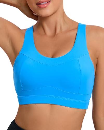 RUNNING GIRL High Impact Sports Bras for Women,Racerback Running Bra Workout Crop Tank Tops Longline Sports Bra Push up(WX2667 Bright Blue L)