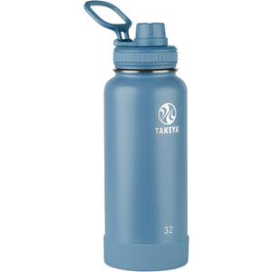Takeya Actives Stainless Steel Water Bottle, Insulated Spout Lid, Keeps Drinks Cold 24 Hrs, Leakproof, Durable, Dishwasher Safe, Ideal for Gym, Travel, Fits Most Cup Holders, 32 oz/Bluestone