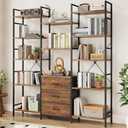 AFLUI Triple Bookshelf with 3 Fabric Drawers, 5-Tier Book Shelf and 10 Display Shelves, Industrial Large Bookcase for Home & Office, Rustic Brown, 47'' Wide