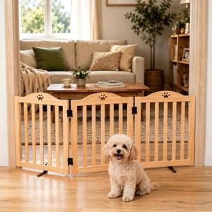YOCAN 23.6" Tall Solid Wood Freestanding Dog Gate, 3-Panel