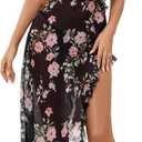 Avidlove Lingerie for Women Mesh Babydoll Chemise Sexy V Neck Nightdress Ruffle Hem Nightwear Side Split Nightgown (Large, Black Floral)