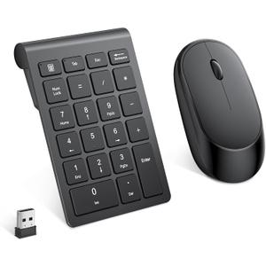 Lekvey Wireless Number Pad, Numeric Pad and Mouse Combo, Portable Slim 2.4GHz USB Wireless 10 Key Numpad Keypad for Laptop, Mac, Notebook, Desktop, PC Computer - Black