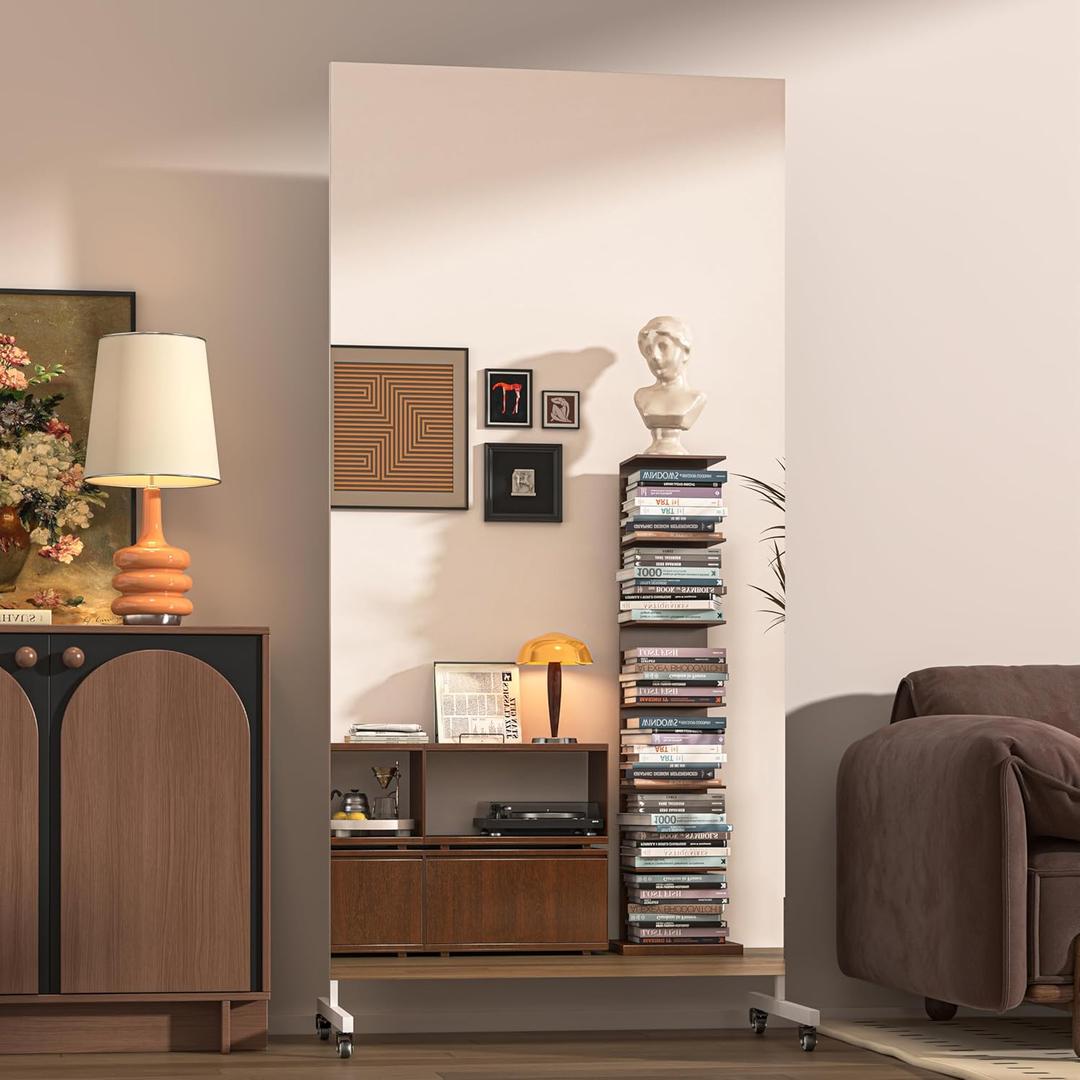 Hasipu Extra Large Full Length Floor Mirror with Wheels, 65" x 22" Rolling Portable Gym & Dance Studio Home Gym Mirror, White