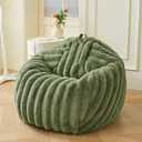 MEGO Fluffy Faux Rabbit Fur Bean Bag Chair Cover(No Filler), Soft Plush Shaggy Striped Stuffed Animal Storage Beanbag, 3FT Big Fuzzy Decorative Ribbed Floor Lounger for Bedroom Living Room, Large(38"x38"x40"), Sage Green
