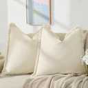 ZWJD Pillow Covers 24x24 Set of 2 Beige Throw Pillow Covers with Fringe Chic Cotton Decorative Pillows Square Cushion Covers for Sofa Couch Bed Living Room Farmhouse Boho Decor