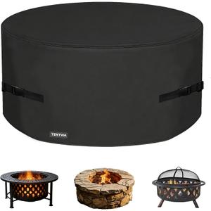 Round Fire Pit Cover - 600D Heavy-Duty Oxford Fabric, Fits 18-48 Inch Fire Pits & Fire Pit Tables, Black, 23" D x 16" H