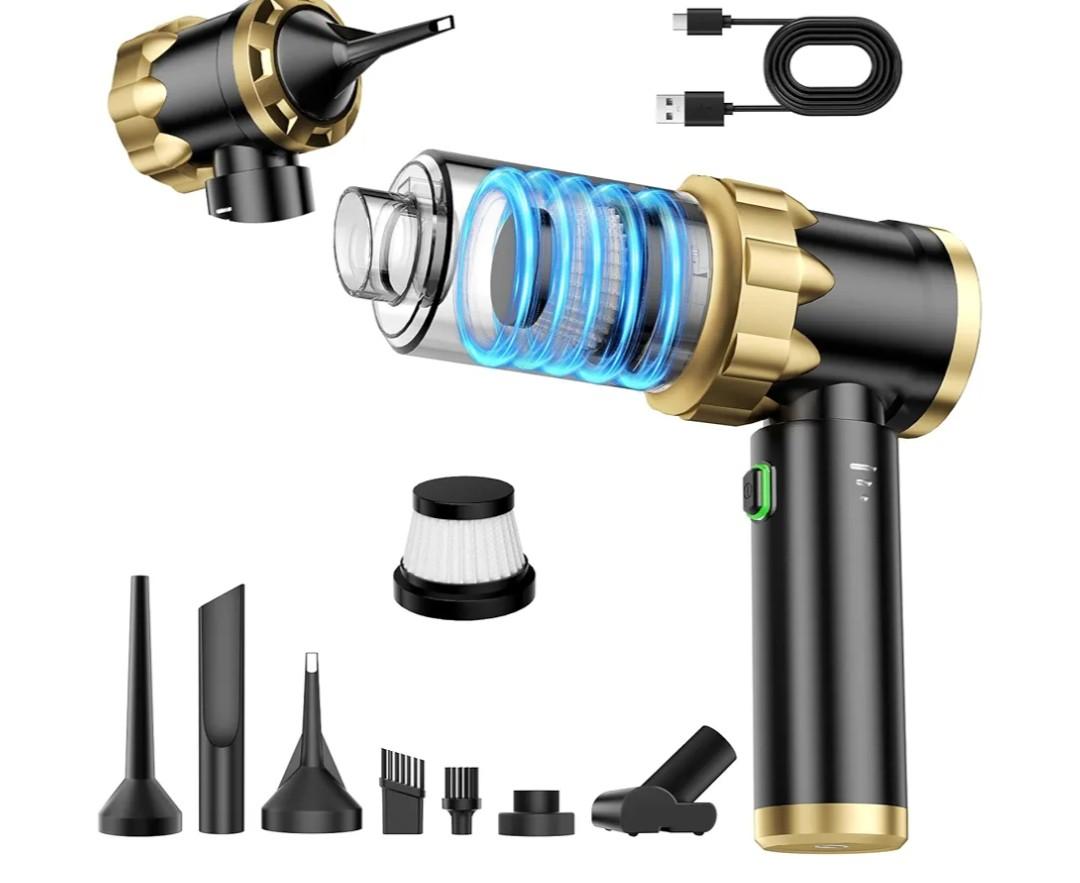 Car Vacuum Portable Cordless - Handheld Vacuum Cleaner with 16000PA Strong Suction, 7-in-1 Air Duster/Blower, Rechargeable Mini Vacuum with Long Battery, Multi-Nozzles for Car,Home, Office, Pet