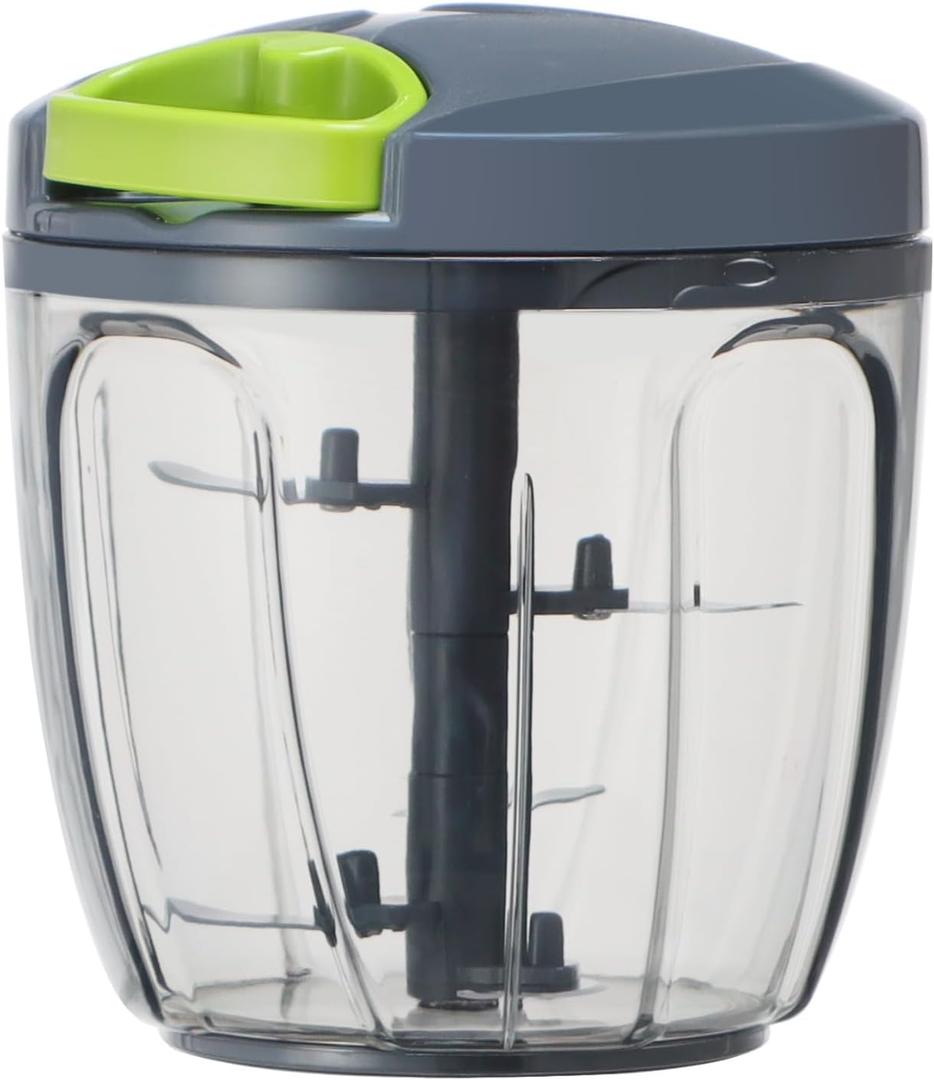 Ourokhome Manual Food Processor Vegetable Chopper, Portable Hand Pull String Garlic Mincer Onion Cutter for Veggies, Ginger, Fruits, Nuts, Herbs, etc., 900ml, Grey (900 ml, Gray)