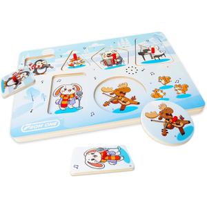 Wooden Puzzles for Toddlers 1-5, Sound Puzzle with 6 Arctic Animals Play Mozart Music, Montessori Learning Gift for Boys & Girls, FSC Certified