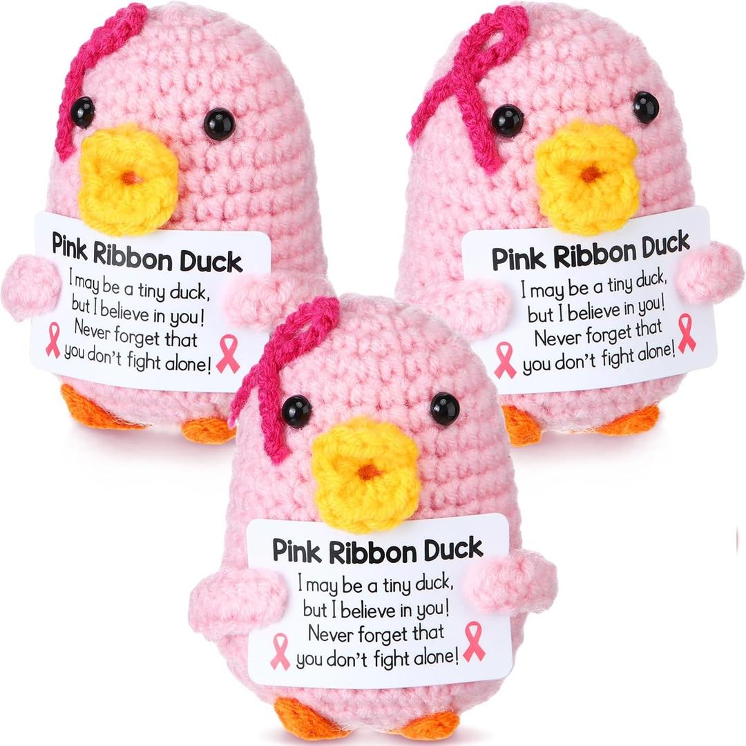 Suncalla 3 Pieces Breast Cancer Gifts for Women Handmade Emotional Funny Cute Duck Support Positive Pink Ribbon Duck Inspirational Awareness Cancer Gifts for Women Survivors Patients