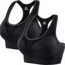 Heathyoga High Impact Sports Bras for Women High Support Padded Sports Bra Workout Bras for Women Racerback Bra for Yoga (XX-Large, 2 Packs Bras-black)