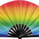 Folding Fan UV Glow Rave Bamboo Hand Fan Carnival Decoration Dancing Party Wedding Night Club Concert Tai Chi Kung Fu Large (Multicoloured-20)