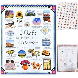 2026 Bucket List Calendar – Inspirational 12-Month Wall Calendar with Illustrated Pages, Gentle Daily Prompts for Mindful Living & Simple Joys, Thoughtful Gift for Friends & Family(B) Pack of 3