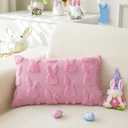Easter Throw Pillow Covers 12x20 inch Set of 2 for Easter Decorations Pink Bunny Rabbit Soft Plush Faux Fur Wool Pillow Covers for Sofa Living Room Couch Bed