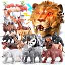 Safari Animals Playset, 41Pcs Jungle Zoo Animal Toys for Toddlers 1-3/Kids 3-5 - Light-Up Sound Lion Basket, Non-Toxic Educational Figurines, Ideal Birthday for Boys & Girls