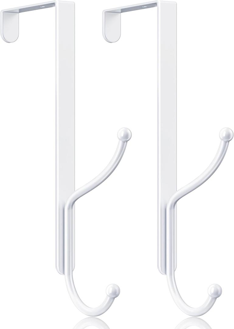 2 x niffgaff Lang Over Door Hook 2-Pack - Heavy Duty Door Hook with Support Pads, 9 Inches Tall Child-Friendly Height, No Drilling Required, Fits Doors Up to 1 Inches Thick, Alloy Metal, White