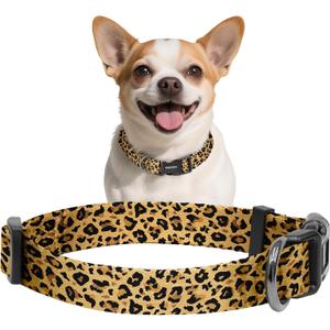 Kazazoo Dog Collar Cute and Soft Nylon Puppy Collar for Boy and Girl, Adjustable Dog Collars for Small Medium Dogs, Brown Leopard- L