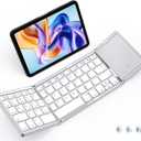 MEETION Foldable Keyboard with Touchpad, Bluetooth Wireless Portable Keyboard, Rechargeable Ultra Slim Pocket Folding Keyboards, Full Size Keys, Travel for iOS Android Windows Laptop PC Tablet White