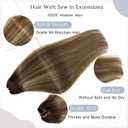 Ombre Chocolate Brown Balayage Honey Blonde Highlights Weft Hair Extensions Human Hair Sew in Wefts Extensions Real Human Hair12 Inch 80G Hand Tied Weft Extensions Remy Human Hair Weave Bundles