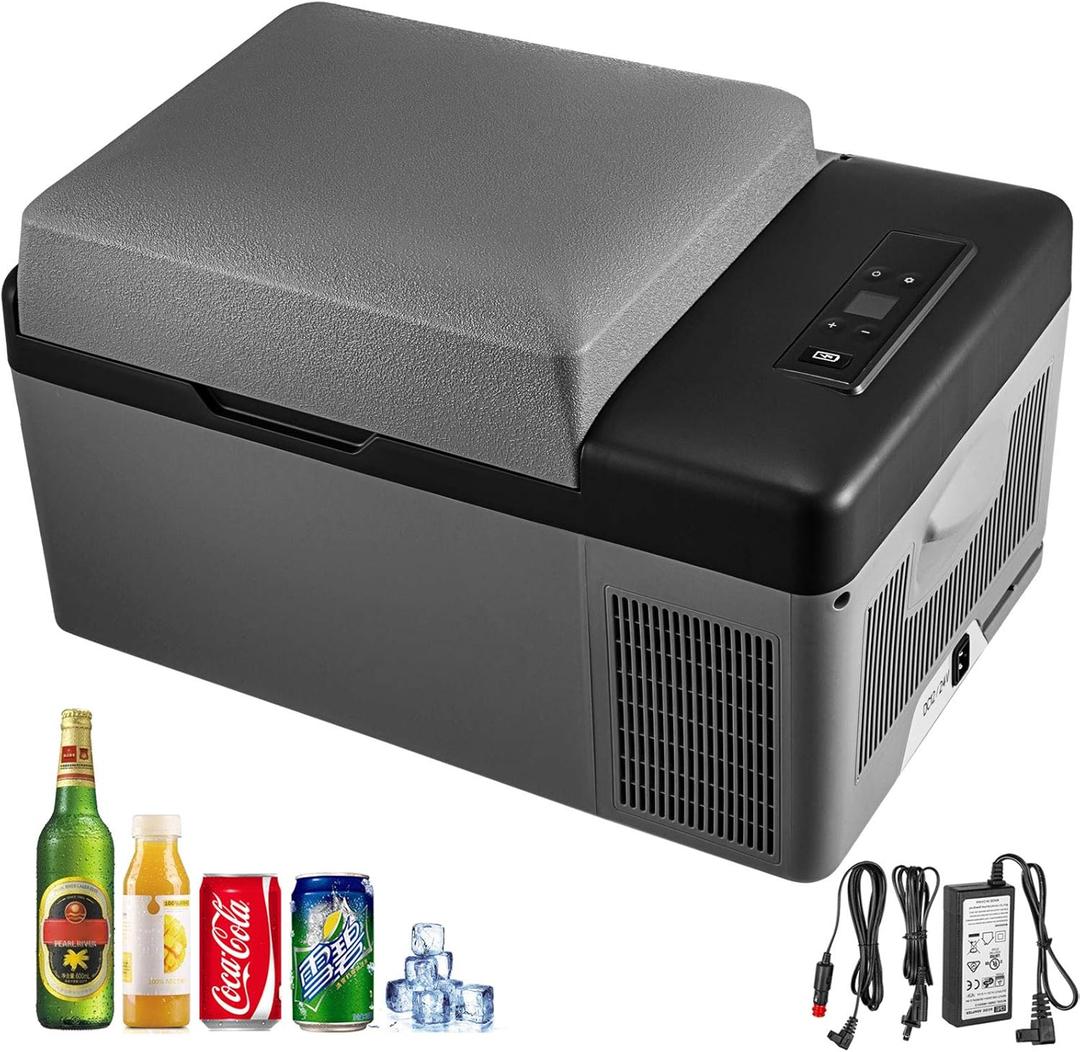 VEVOR C20 Portable 21 Quart(20 Liter) 12 Volt App Control(-4~68), Car Refrigerator Electric Compressor Cooler with 12/24v DC & 110-240v AC for Camping, Travel, Fishing, Outdoor, Gray+Black