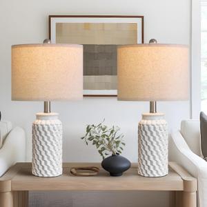 USumkky 20.5" White Modern Ceramic Bedside Lamps Set of 2, Small Table Lamp for Bedroom Decor Farmhouse Nightstand Lamp for Living Room Office,  A 20.5" White-2 Pack