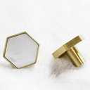 Decorative Hexagon Brass Kitchen Cabinet Knobs White Shell Drawer Dresser Knobs Furniture Cupboard Door Pull Handles Modern 4Pack (4)