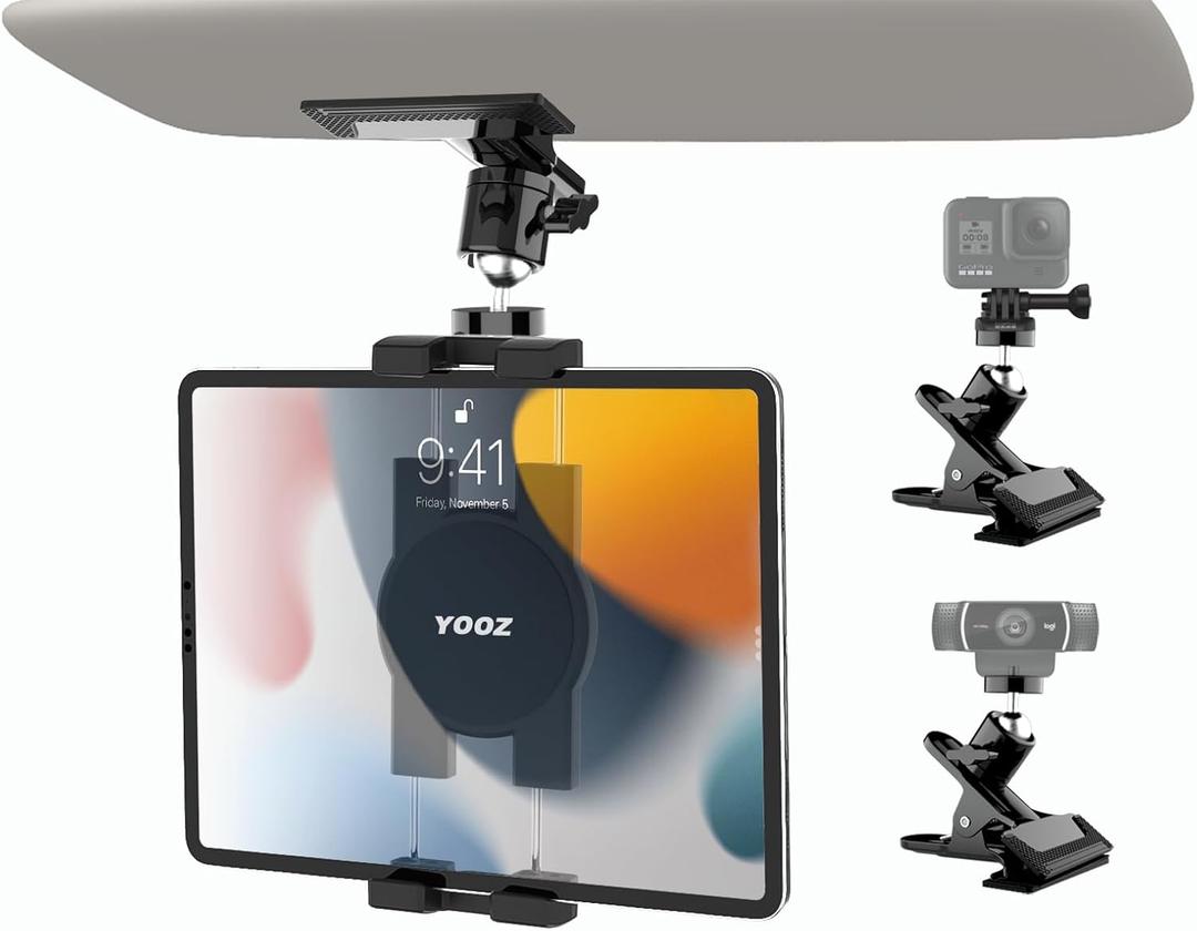 Car Sun Visor Tablet Mount, Truck Visor Tablet Holder Clip [Upgrade Clip Never Fall] Multifunctional Vehicle Phone Clamp with 1/4" Screw, for iPad, Galaxy Tabs, Fire, iPhone, 4-12.9"