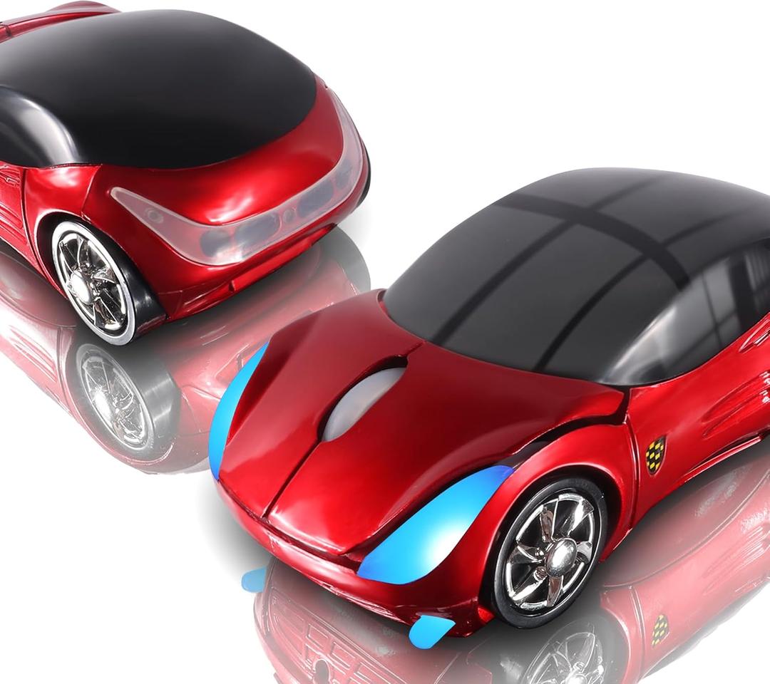 elec Space Wireless Mouse, 2.4GHz Car Wireless Mouse Cool 3D Sport Ergonomic Optical Cordless Mice with USB Receiver for PC Laptop Computer Women Small Hands (red)