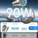 USB C 90W Car Charger for iPhone 17/16 Pro Max, PD & QC3.0 w/5 ft 45W Type C Coiled Cable, Fast Car Phone Charger Adapter for iPhone 17Air/15 Pro, Samsung Galaxy S25/S24/S23, Pixel 10/LG/Android, iPad, Black