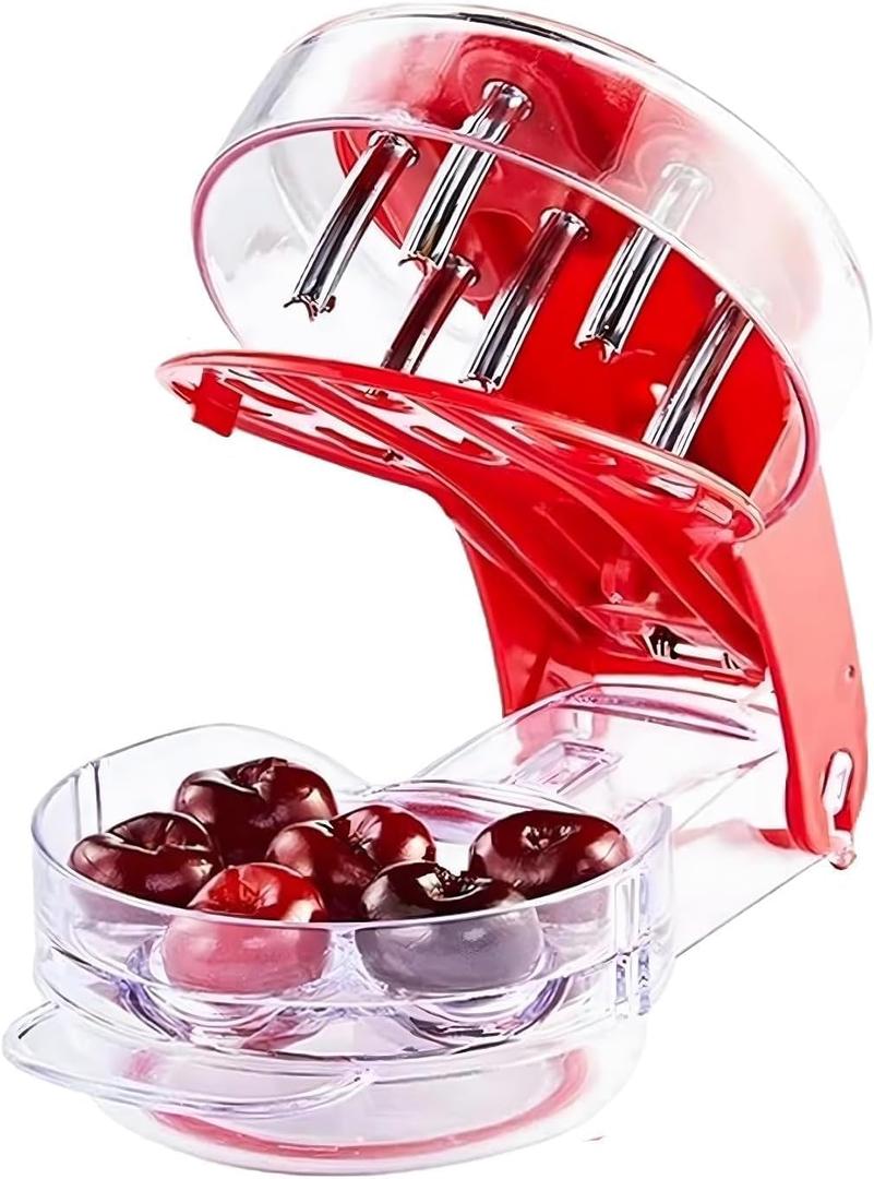 Cherry Pitter Tool  Pits 6 Cherries at Once, Portable Cherry Pit Remover for Multiple Cherries, Durable Cherry and Olive Pitter, Easy-to-Use Cherry Deseeder & Seed Remover Tool for Mess-Free Pitting
