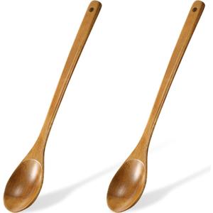 2 Pieces 16.5 Inch Wooden Mixing Spoon with Long Handle Non Stick Cookware Wooden Spoons for Stirring, Mixing, Boiling, Burlywood, 74 g