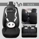 Cute Bunny Seat Cover 5 Set with Waterproof PU Leather for Cars SUV Pick-up Truck Universal Fit Set (Black)